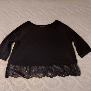 Love & Legend Black Faux Leather Lace Hem Blouse